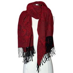 Corrieri Ido Wool Red Black Woven Fringe Fall Winter Scarf